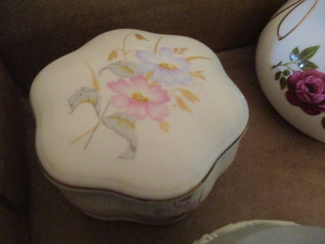 Wedgwood, Royal Worcester, Crown Trinket Boxes, Green Blenko Candle Holder and - 6