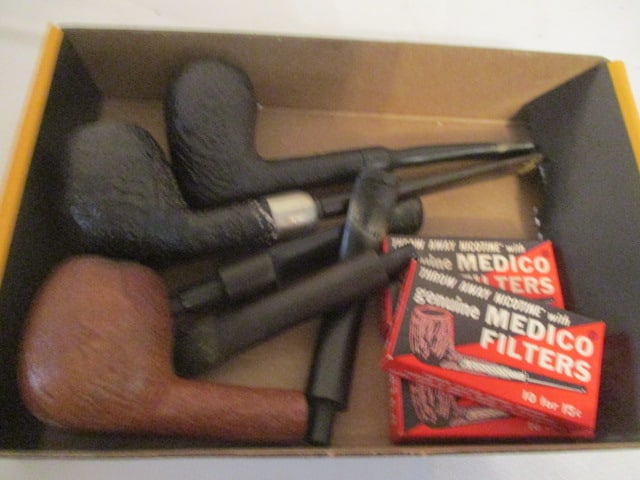 Denmark George Jensen De Luxe, Two English Pipes, Stems and Three Boxes of Medico Filters (1 of 4)