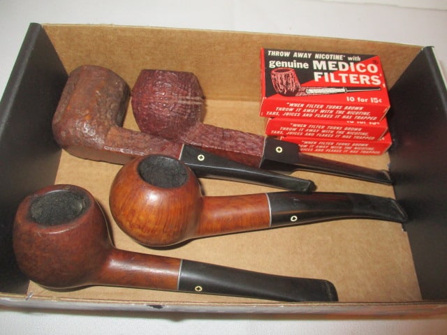 Four Kaywoodie Tobacco Pipes and Three Boxes of Medico Filters: .