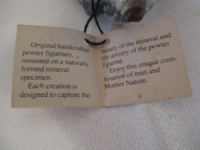 Pewter Miner with Donkey Figures on Amethyst Crystal Geode Chunk - 5