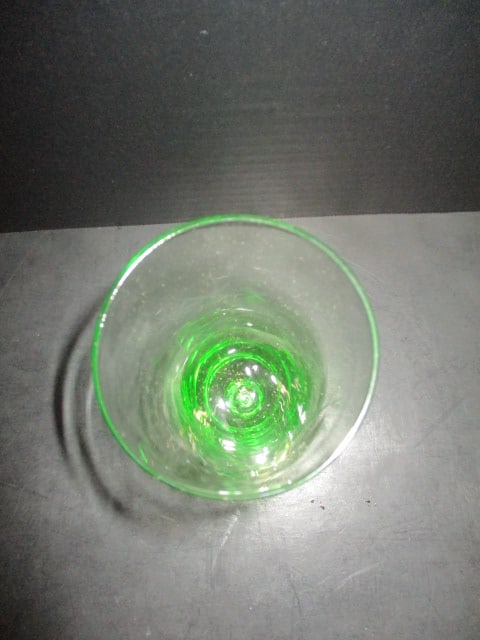 Etched Green Depression Glass Footed Trumpet Vase - 2