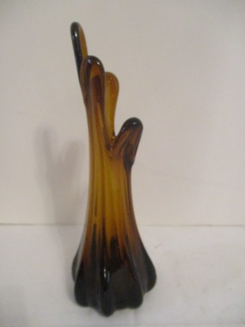 Midcentury Brown-Amber Stretched Art Glass Vase - 2