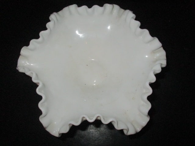 Vintage Footed Milk Glass Hobnail Ruffle Bonbon Dish - 2