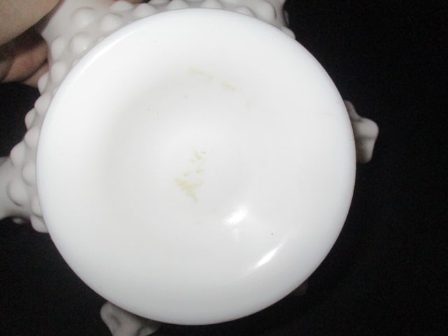 Vintage Footed Milk Glass Hobnail Ruffle Bonbon Dish - 3