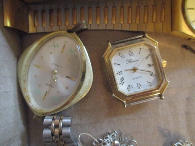 Vintage Rhinestone Necklace and Earring Set, Geneva Ladies Watch, Wittnauer "Maytag" - 4
