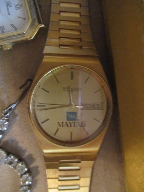 Vintage Rhinestone Necklace and Earring Set, Geneva Ladies Watch, Wittnauer "Maytag" - 5