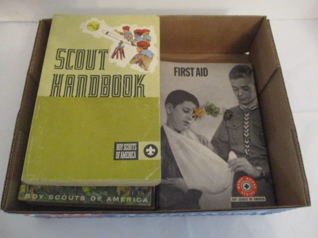 Five 1960's Boy Scouts of America Leader and Scout Handbooks and Three Pins: .