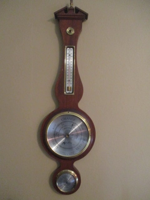 Seth Thomas Banjo Barometer Weather Station: 8 3/4" x 31" x 2 1/4", Local Pickup Suggested