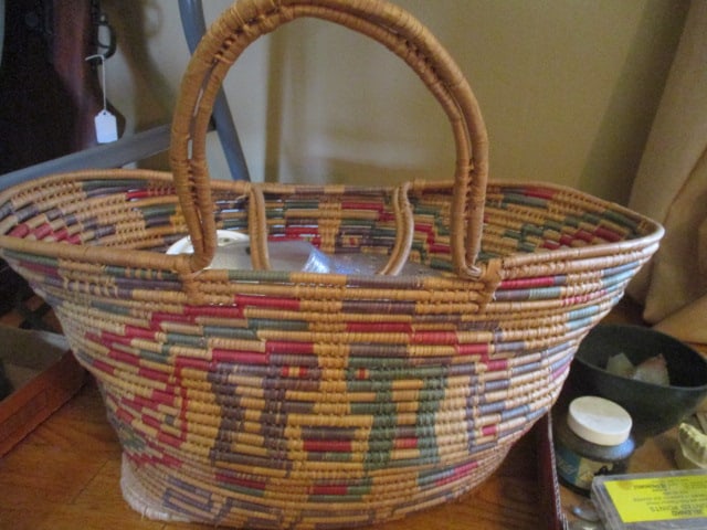 Woven Coil Beach Tote and Two Pair of Croc Shoes: .