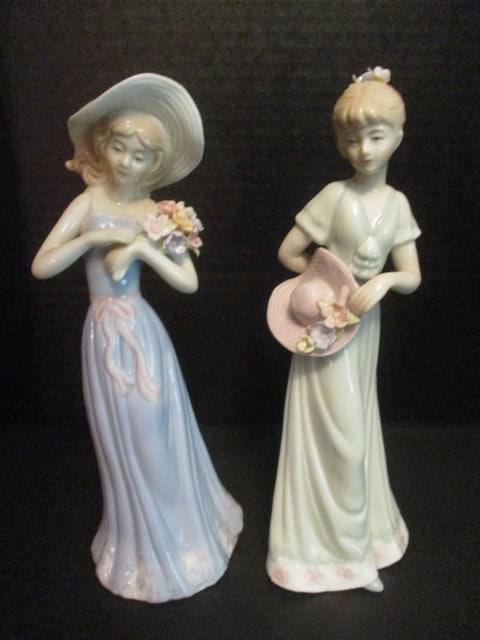 House of Lloyd 1998 "Gathering Flowers" and 2000 "Garden Party" Porcelain Figures: 8 1/2"h