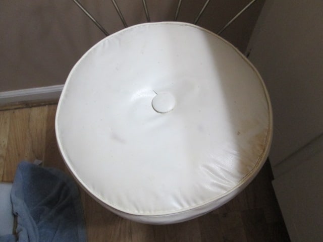 Midcentury Gold Tone Metal Vanity Chair with Button Tufted Vinyl Seat Cushion - 3
