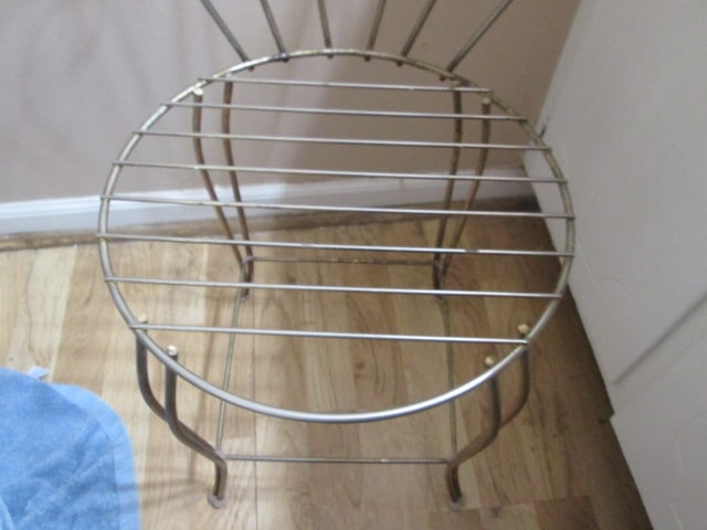 Midcentury Gold Tone Metal Vanity Chair with Button Tufted Vinyl Seat Cushion - 4
