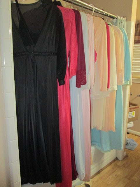 Wonderful Grouping of Vintage Ladies Peignoir Gown Sets, Silk Essence Nightgown/Robe Sets and: Short Nightgown Robe Sets with Matching Slippers. Size small-medium