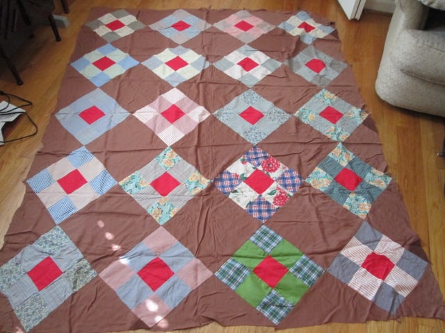 Vintage Hand Sewn "Diamond in a Square" Quilt Topper: approx. 64" x 76"