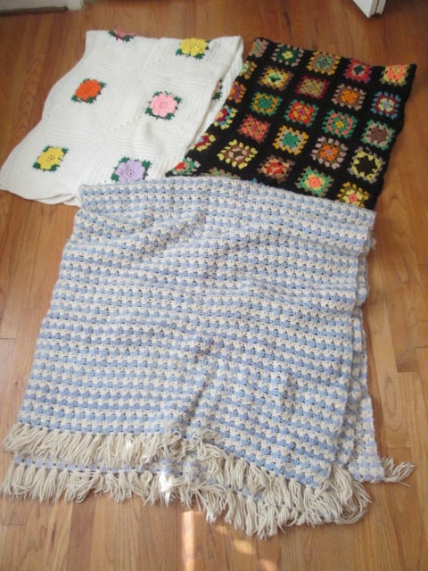 Three Vintage Hand Made Crocheted Afghans: Local Pickup Only