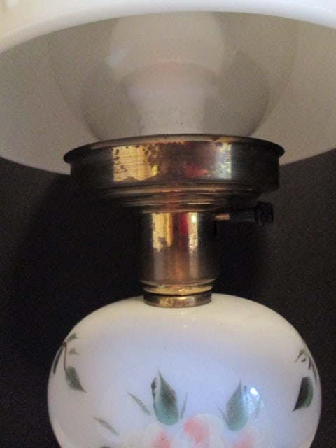 Handpainted Electric Turn Key Hurricane Style Table Lamp with Hobnail Milk Glass Shade - 3