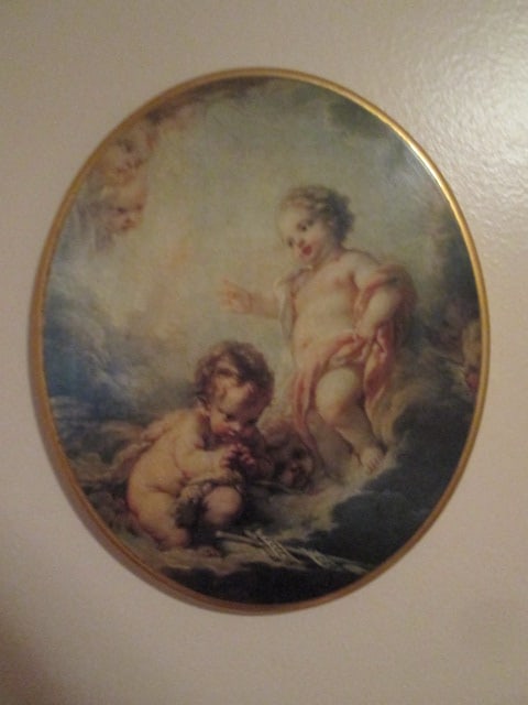 Vintage Oval Italian Romantic Putti(Cherub) Scene Wall Plaque: 11 1/4" x 13 1/2"