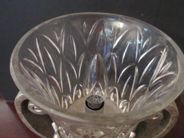 Antiqued Pewter Tone Sculpted Torchiere Accent Lamp with Crystal Hurricane Shade - 3
