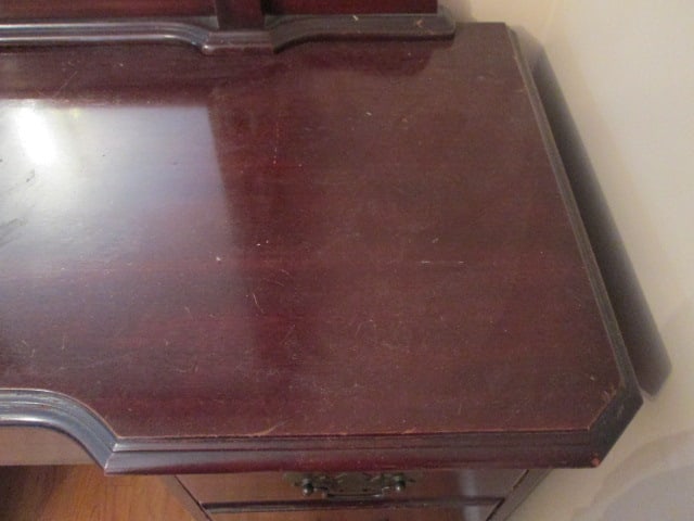Vintage Mahogany Vanity with Stand Mirror and Bench Stool - 14