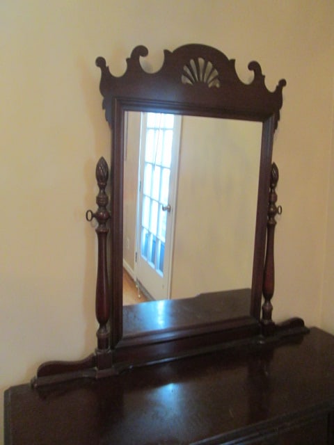 Vintage Mahogany Vanity with Stand Mirror and Bench Stool - 17