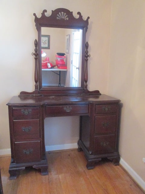 Vintage Mahogany Vanity with Stand Mirror and Bench Stool - 2