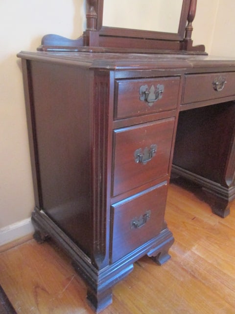 Vintage Mahogany Vanity with Stand Mirror and Bench Stool - 4