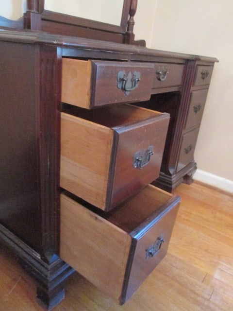 Vintage Mahogany Vanity with Stand Mirror and Bench Stool - 5