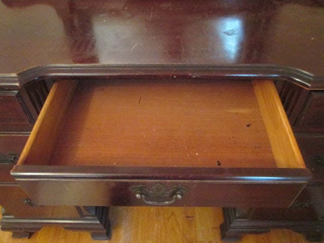 Vintage Mahogany Vanity with Stand Mirror and Bench Stool - 9