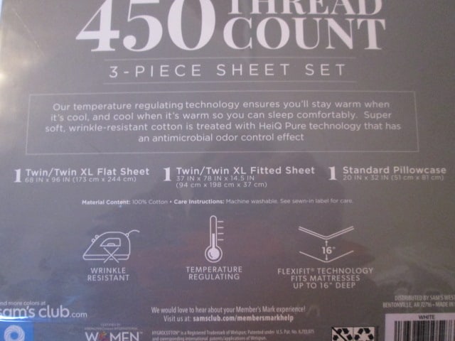 New Old Stock Member's Mark Twin/Twin XL 3 Piece White Sheet Set - 4