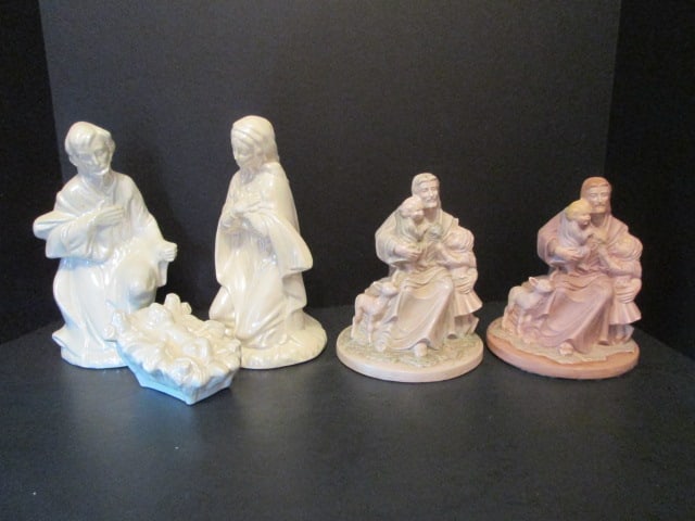 Hand Crafted Ceramic 3 Piece Nativity Set and Two Jesus with Little Children Figures: Nativity scene 9"h, Jesus with Children 7"