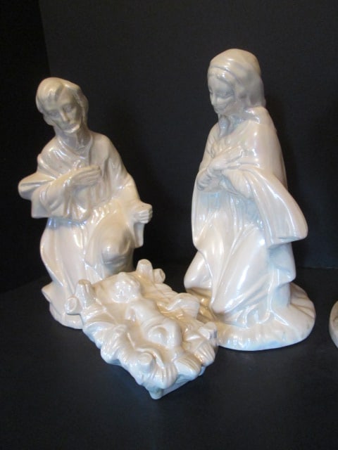 Hand Crafted Ceramic 3 Piece Nativity Set and Two Jesus with Little Children Figures - 2