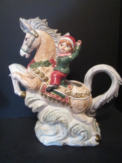 Lenox Holiday Tea Light Lamp and 1995 Omnibus by Fitz & Floyd Elf on Christmas Horse Pitcher - 7