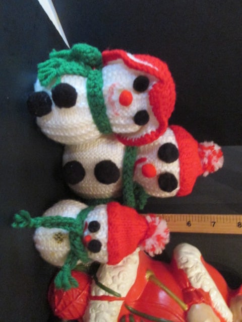 Vintage Hand Crafted Christmas Crocheted Snowman Family, Felt Snowman Couple, - 7