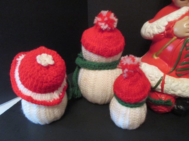 Vintage Hand Crafted Christmas Crocheted Snowman Family, Felt Snowman Couple, - 9
