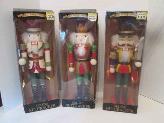 Three Dandee Collector's Choice Nutcrackers in Original Boxes: one is missing nose and needs sword blade reattached