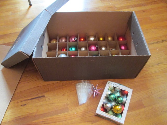 Old Card Board Ornament Box with Assortment of Solid Color/Size Glass Ball Ornaments (1 of 6)