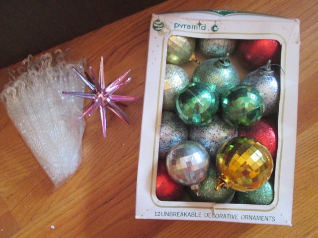 Old Card Board Ornament Box with Assortment of Solid Color/Size Glass Ball Ornaments - 2