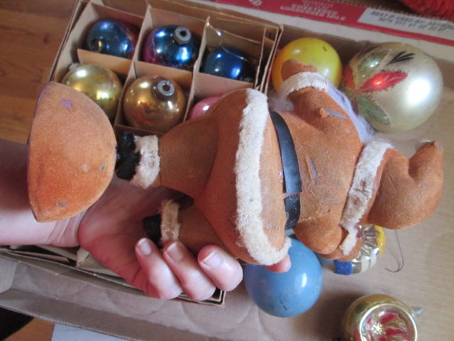 Grouping of Old Glass Ornaments and Felted Molded Santa - 10