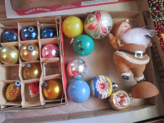 Grouping of Old Glass Ornaments and Felted Molded Santa (1 of 10)