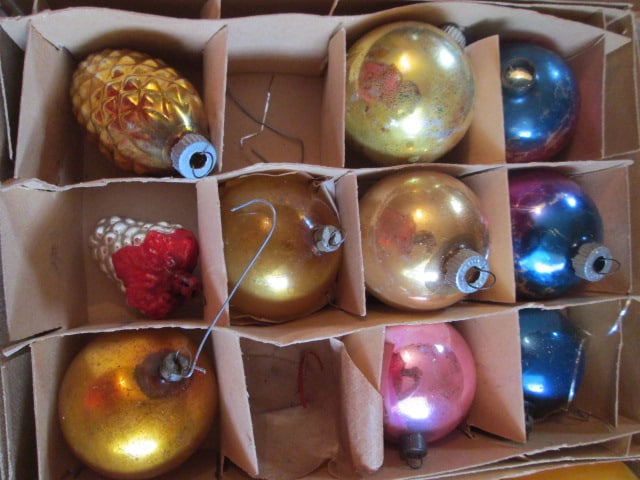 Grouping of Old Glass Ornaments and Felted Molded Santa - 2