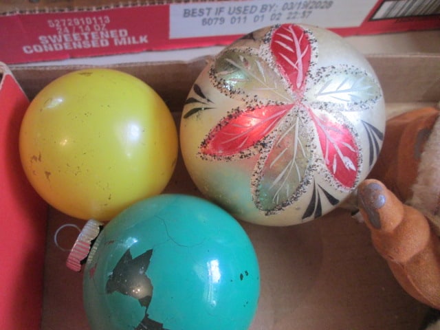 Grouping of Old Glass Ornaments and Felted Molded Santa - 3