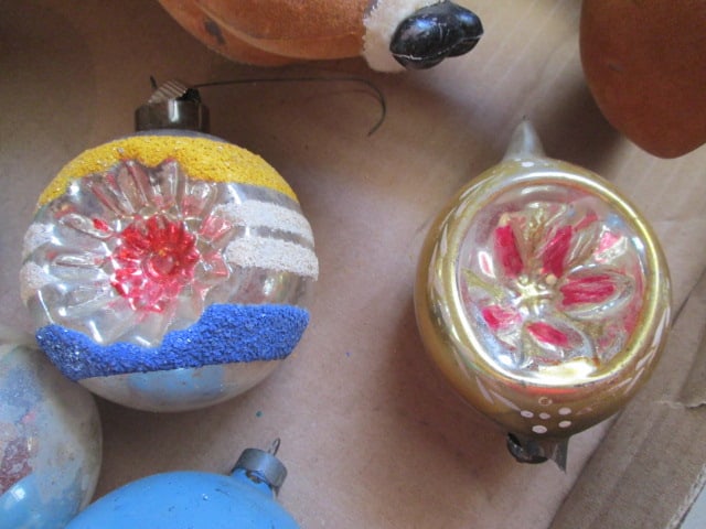 Grouping of Old Glass Ornaments and Felted Molded Santa - 4