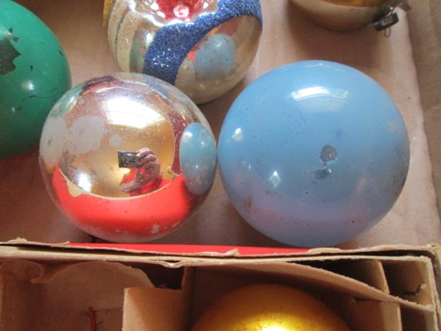 Grouping of Old Glass Ornaments and Felted Molded Santa - 5