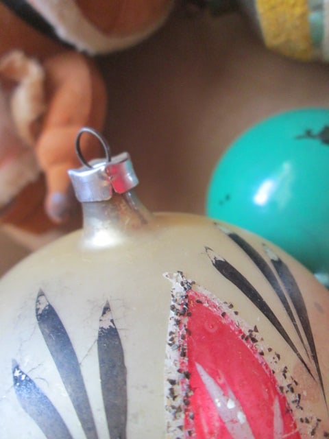 Grouping of Old Glass Ornaments and Felted Molded Santa - 7