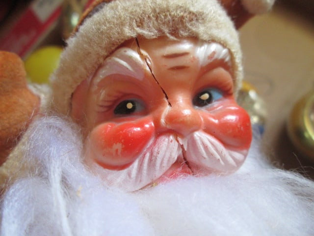 Grouping of Old Glass Ornaments and Felted Molded Santa - 9