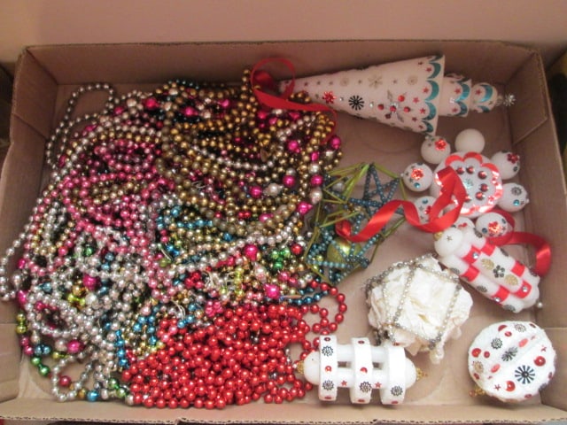 Grouping of Vintage Christmas Beaded Garland, Beaded and Styrofoam Ornaments (1 of 7)