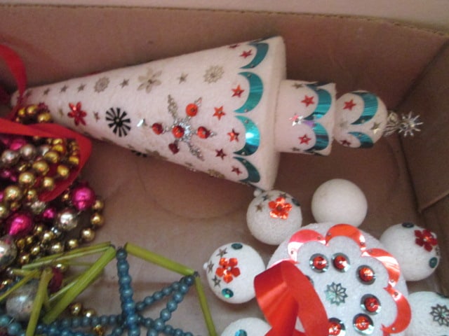Grouping of Vintage Christmas Beaded Garland, Beaded and Styrofoam Ornaments - 2