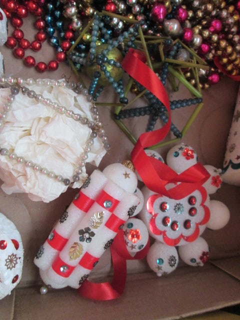 Grouping of Vintage Christmas Beaded Garland, Beaded and Styrofoam Ornaments - 3
