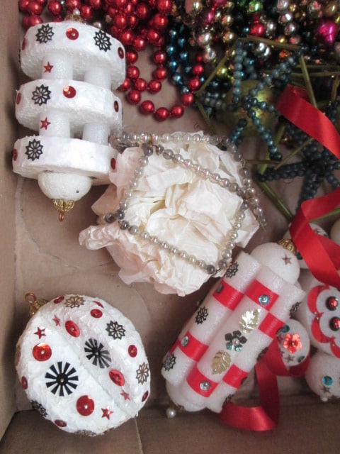 Grouping of Vintage Christmas Beaded Garland, Beaded and Styrofoam Ornaments - 4