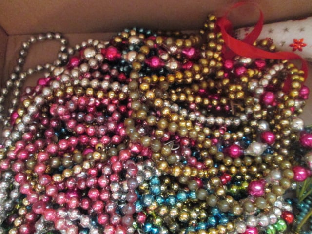 Grouping of Vintage Christmas Beaded Garland, Beaded and Styrofoam Ornaments - 6